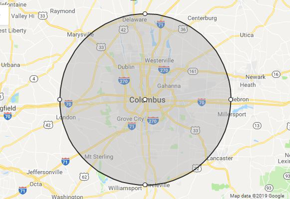 25 mile radius columbus ohio service area