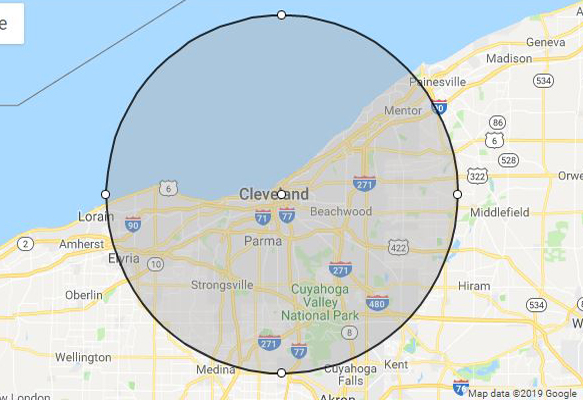 25 mile radius cleveland ohio service area